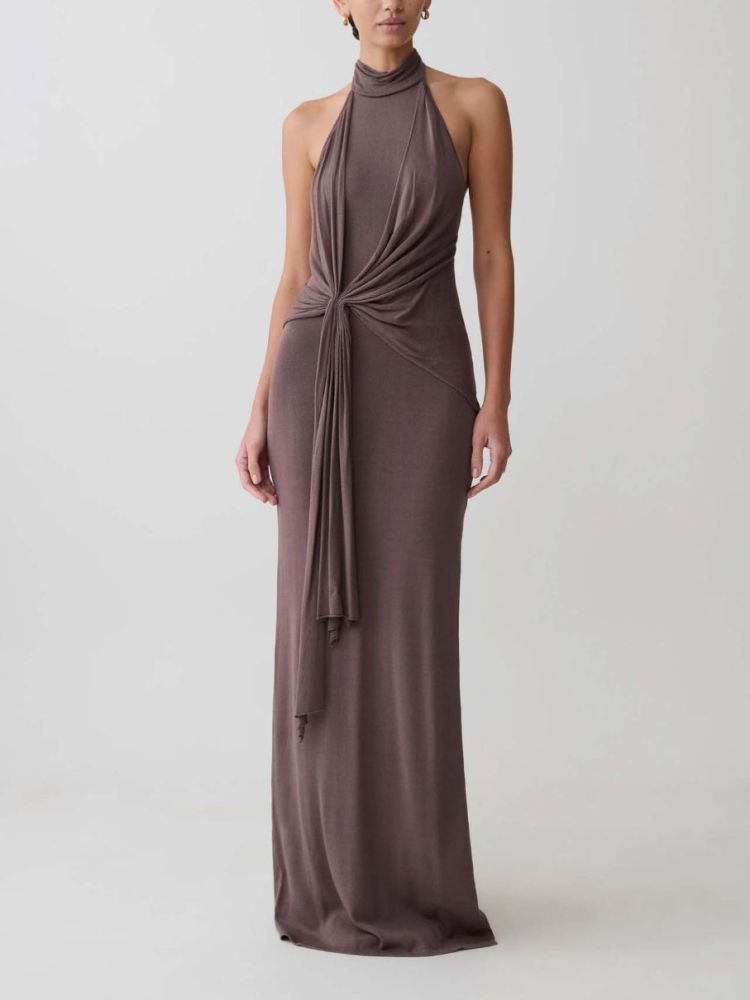 TWOTWINSTYLE Stand Collar Ruched High Waist Vintage Dress