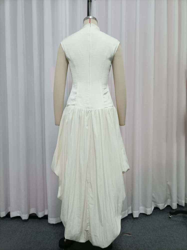 TWOTWINSTYLE Stand Collar Sleeveles Asymmetrical Hem Chic Dress