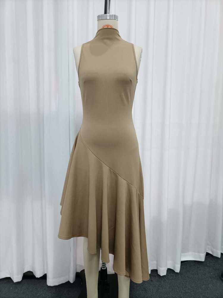 TWOTWINSTYLE Stand Collar Sleeveles Irregular Hem Vintage Dress
