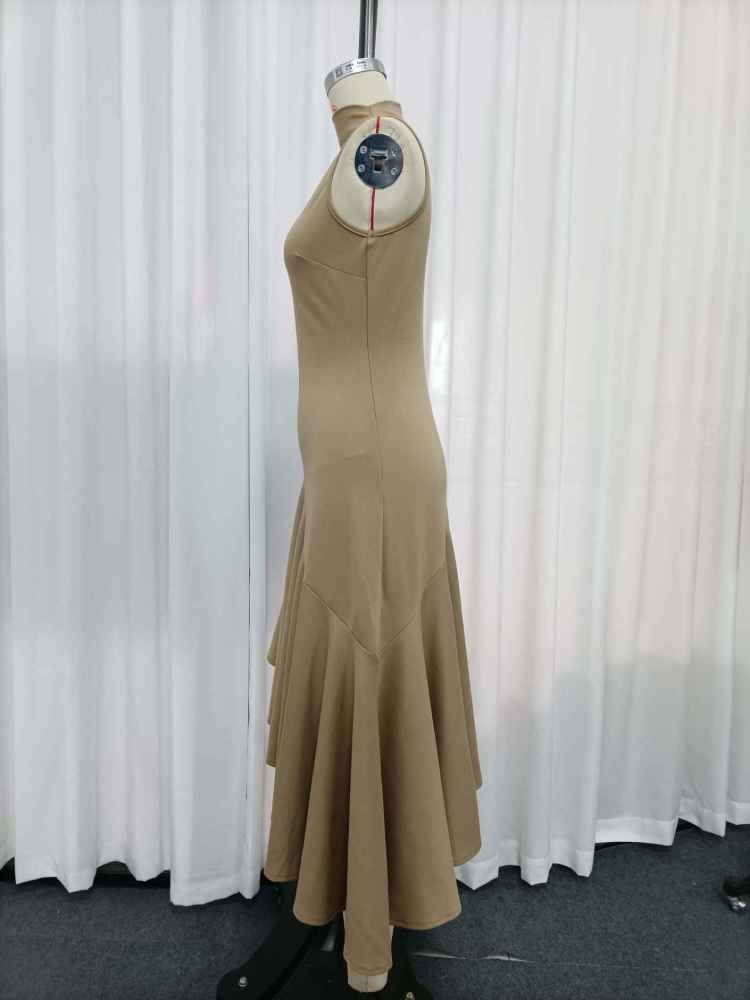TWOTWINSTYLE Stand Collar Sleeveles Irregular Hem Vintage Dress