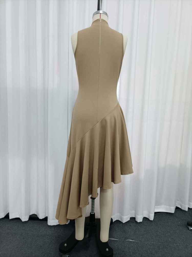 TWOTWINSTYLE Stand Collar Sleeveles Irregular Hem Vintage Dress