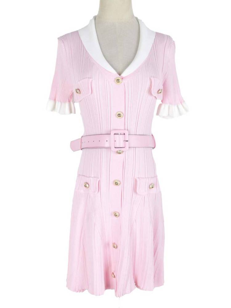 TWOTWINSTYLE V Neck Hit Color Spliced Single Breasted Chic Dress