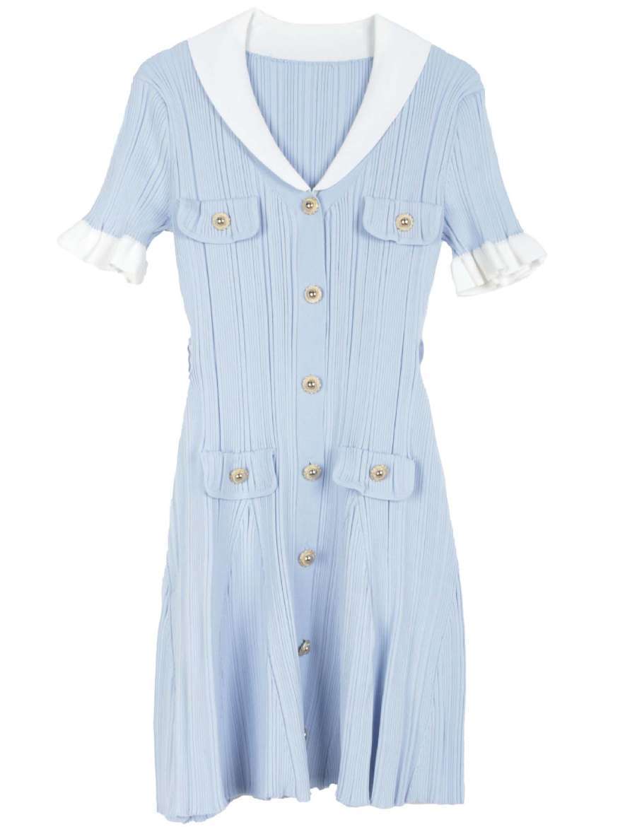 TWOTWINSTYLE V Neck Hit Color Spliced Single Breasted Chic Dress