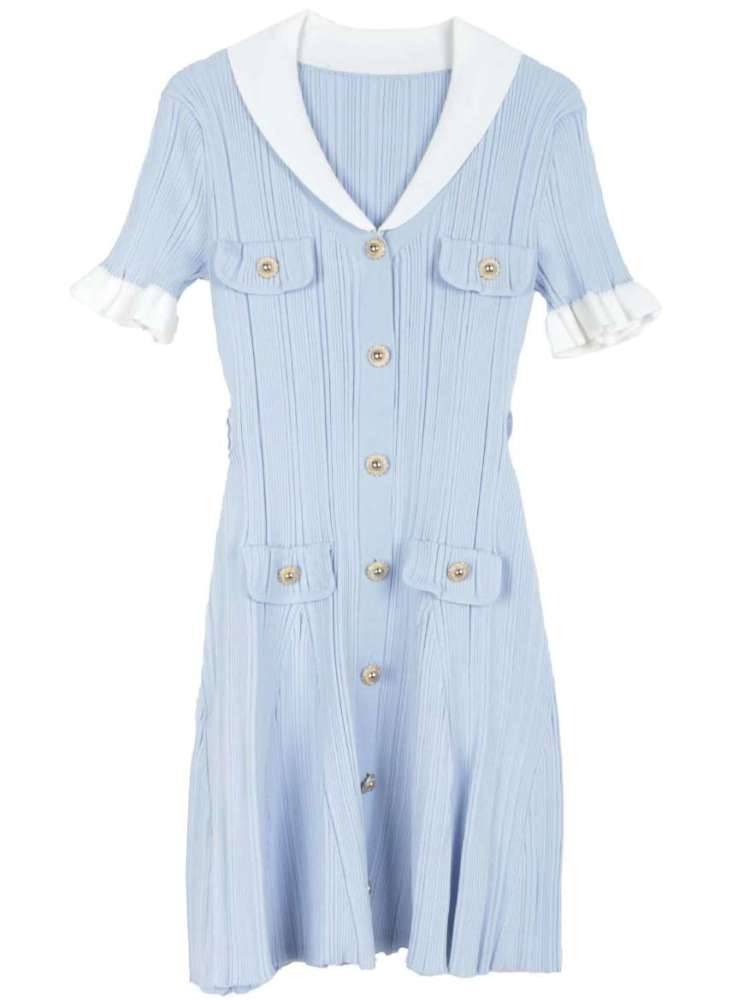 TWOTWINSTYLE V Neck Hit Color Spliced Single Breasted Chic Dress