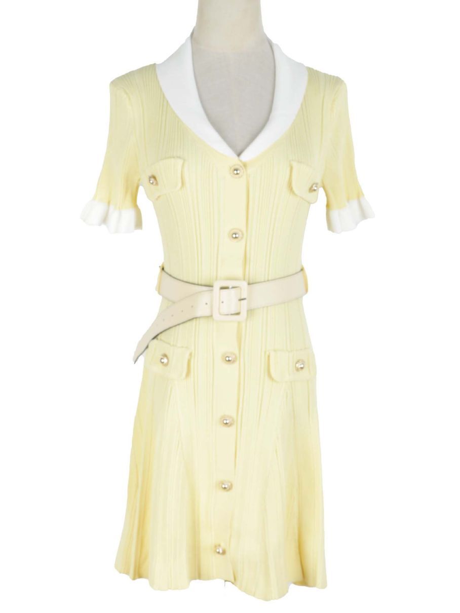 TWOTWINSTYLE V Neck Hit Color Spliced Single Breasted Chic Dress