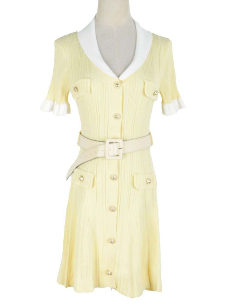 TWOTWINSTYLE V Neck Hit Color Spliced Single Breasted Chic Dress