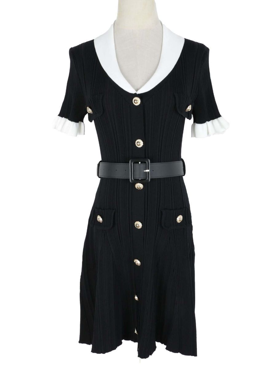 TWOTWINSTYLE V Neck Hit Color Spliced Single Breasted Chic Dress