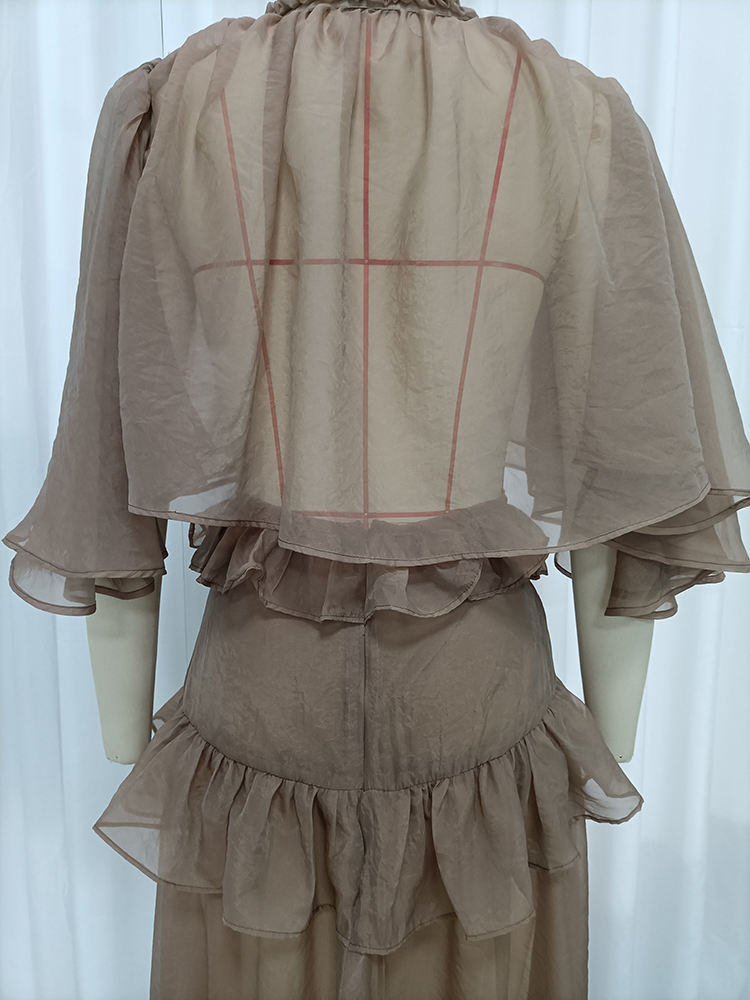 TWOTWINSTYLE Cape Sleeve Ruffled Top High Waist Midi Skirt Chic Set