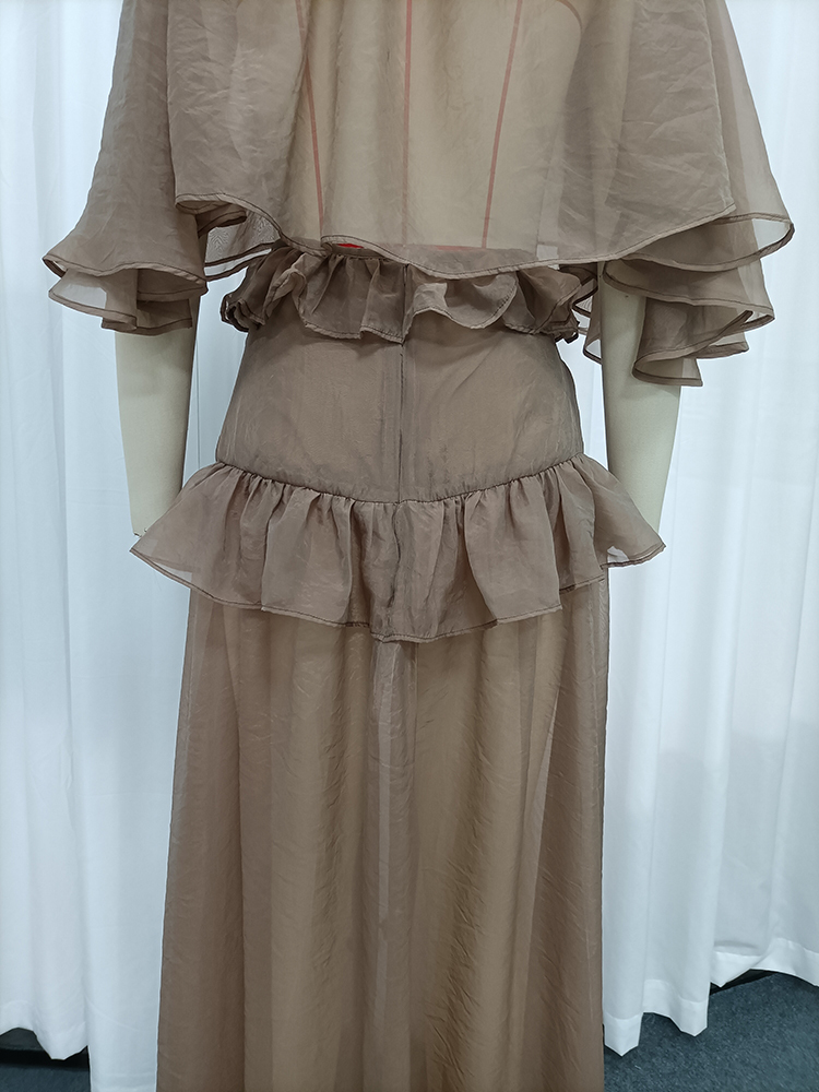 TWOTWINSTYLE Cape Sleeve Ruffled Top High Waist Midi Skirt Chic Set