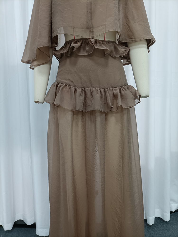 TWOTWINSTYLE Cape Sleeve Ruffled Top High Waist Midi Skirt Chic Set