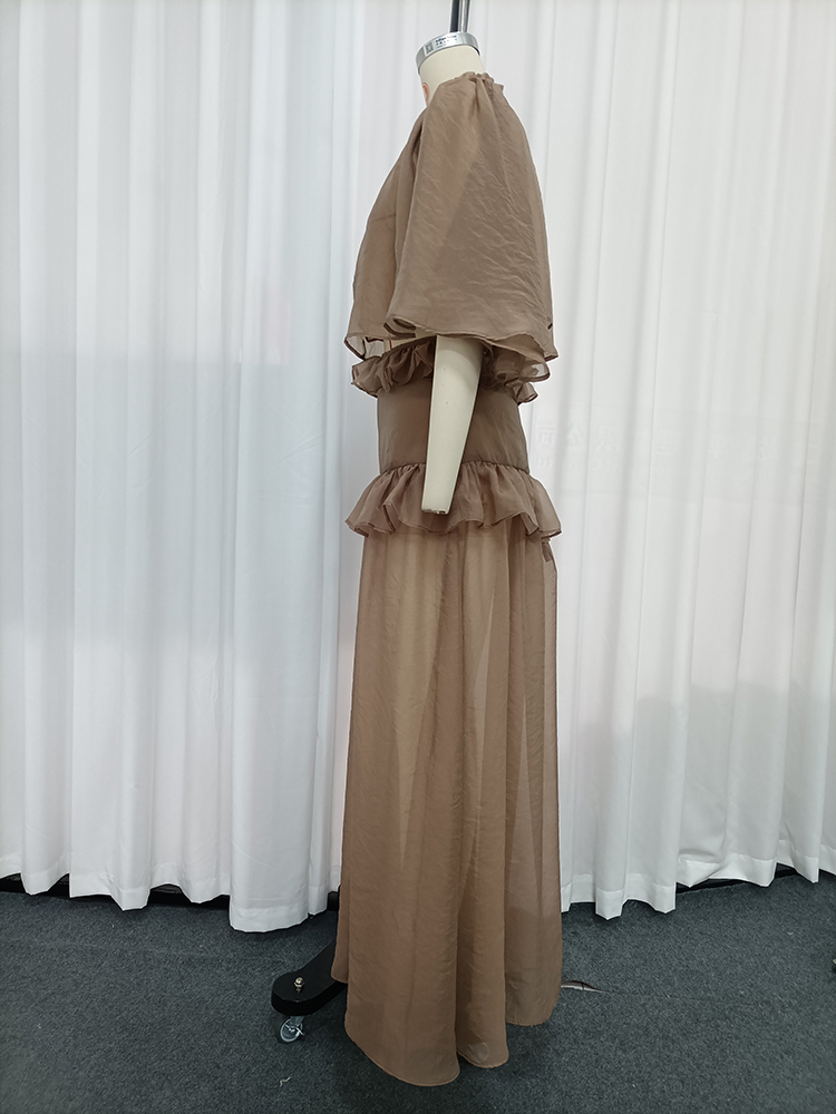 TWOTWINSTYLE Cape Sleeve Ruffled Top High Waist Midi Skirt Chic Set