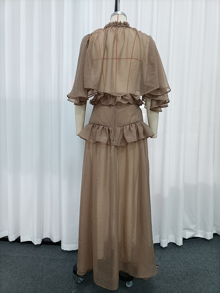 TWOTWINSTYLE Cape Sleeve Ruffled Top High Waist Midi Skirt Chic Set