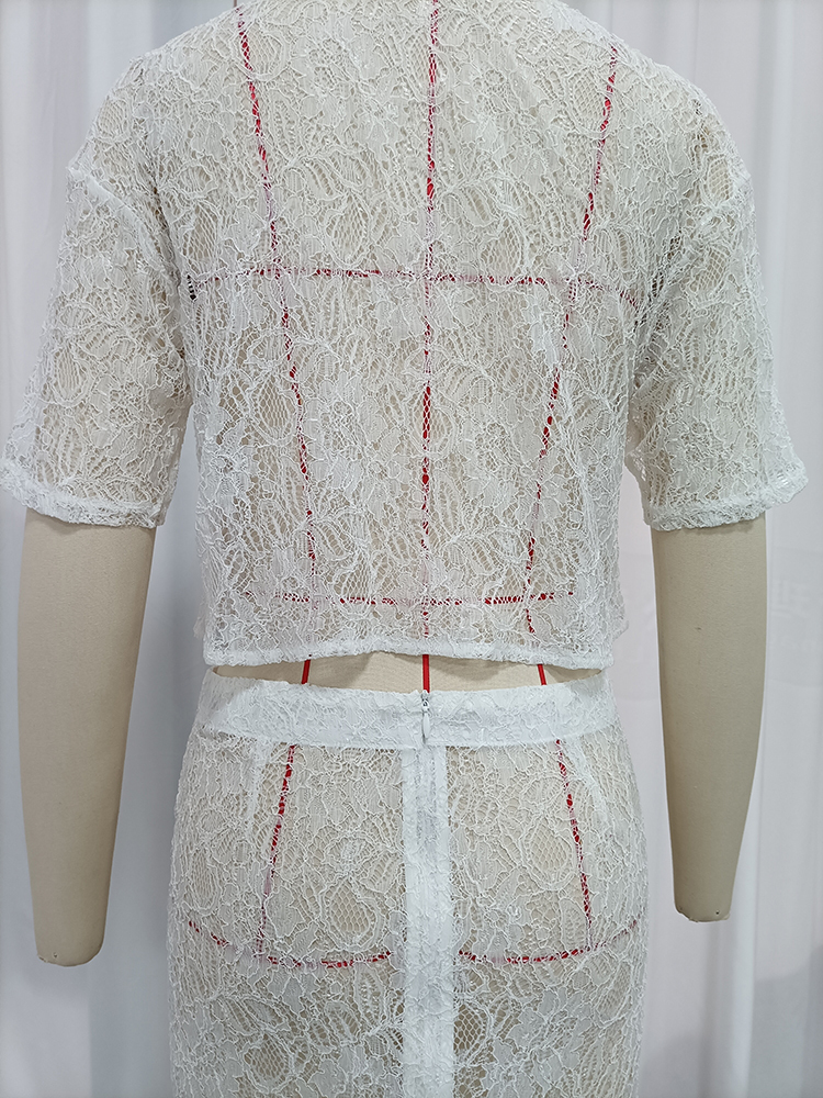 TWOTWINSTYLE Floral Lace Crop Shirt High Waist Midi Skirt Fashion Set