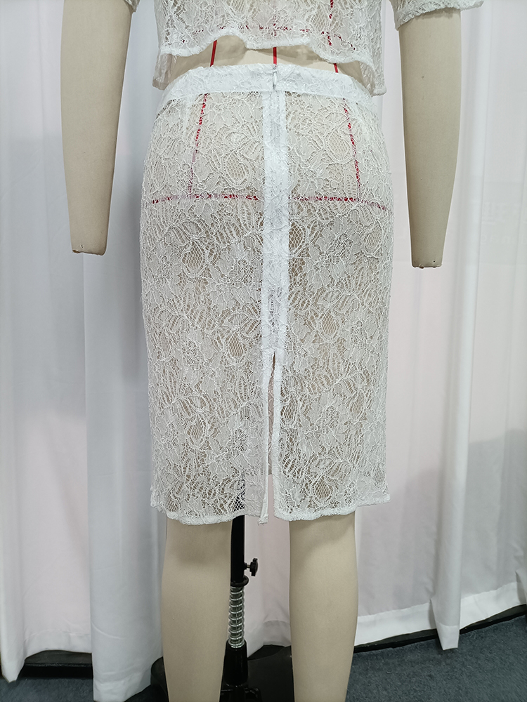 TWOTWINSTYLE Floral Lace Crop Shirt High Waist Midi Skirt Fashion Set