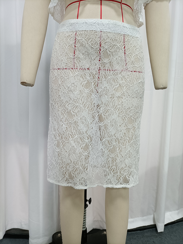 TWOTWINSTYLE Floral Lace Crop Shirt High Waist Midi Skirt Fashion Set