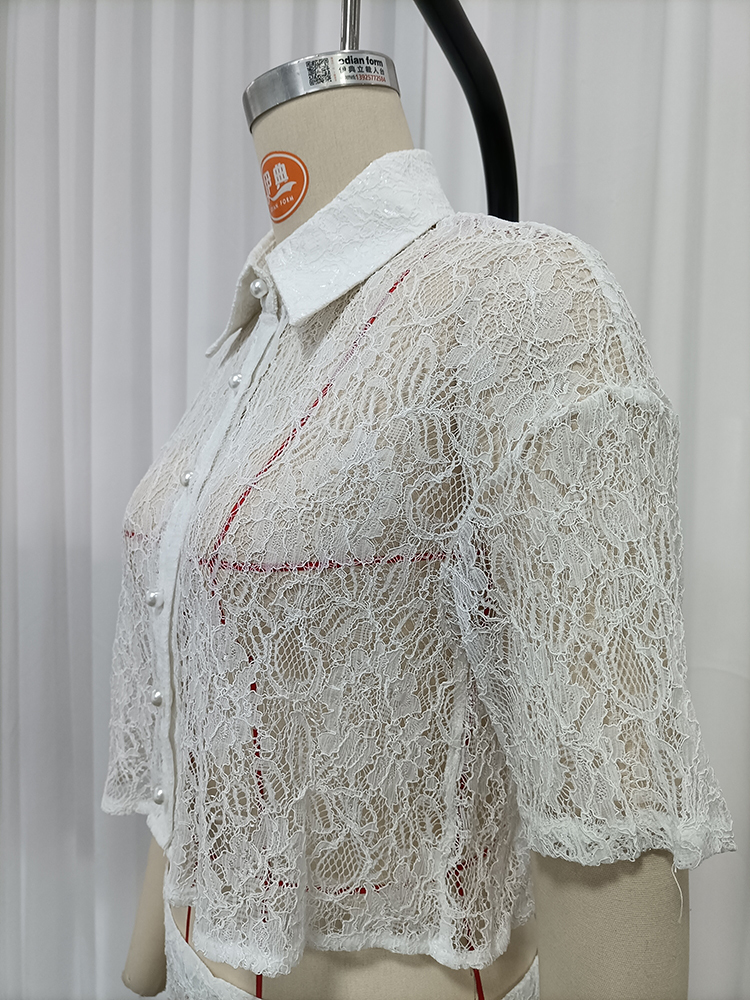 TWOTWINSTYLE Floral Lace Crop Shirt High Waist Midi Skirt Fashion Set