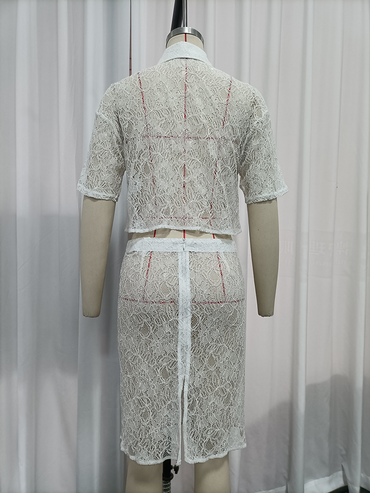 TWOTWINSTYLE Floral Lace Crop Shirt High Waist Midi Skirt Fashion Set