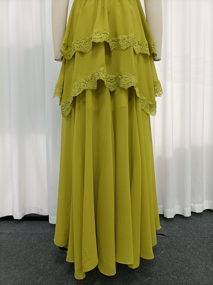 TWOTWINSTYLE Halter Spliced Lace Tiered Ruffles Vintage Dress