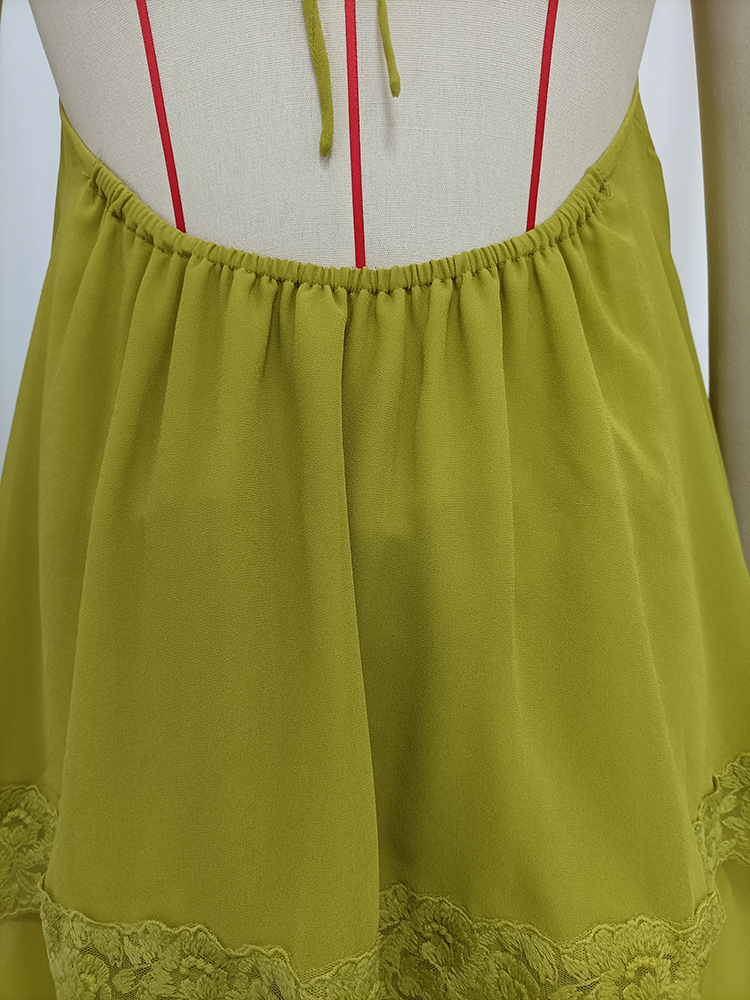 TWOTWINSTYLE Halter Spliced Lace Tiered Ruffles Vintage Dress