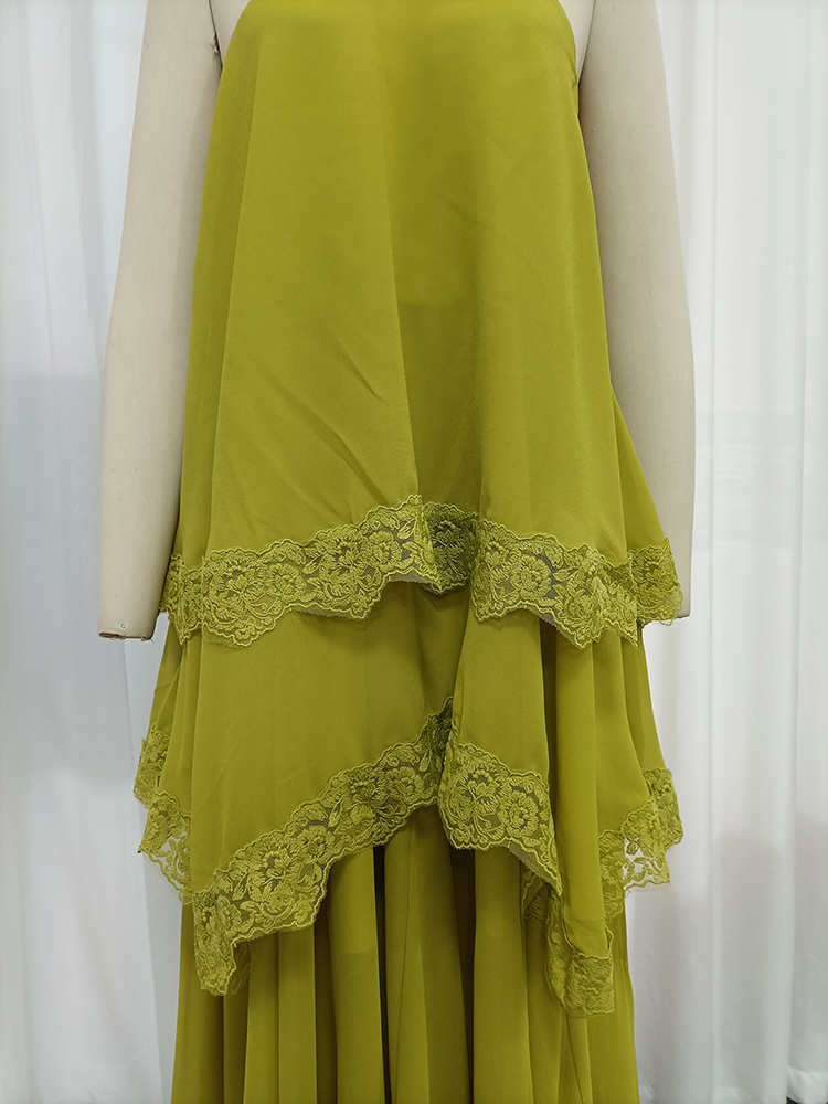 TWOTWINSTYLE Halter Spliced Lace Tiered Ruffles Vintage Dress