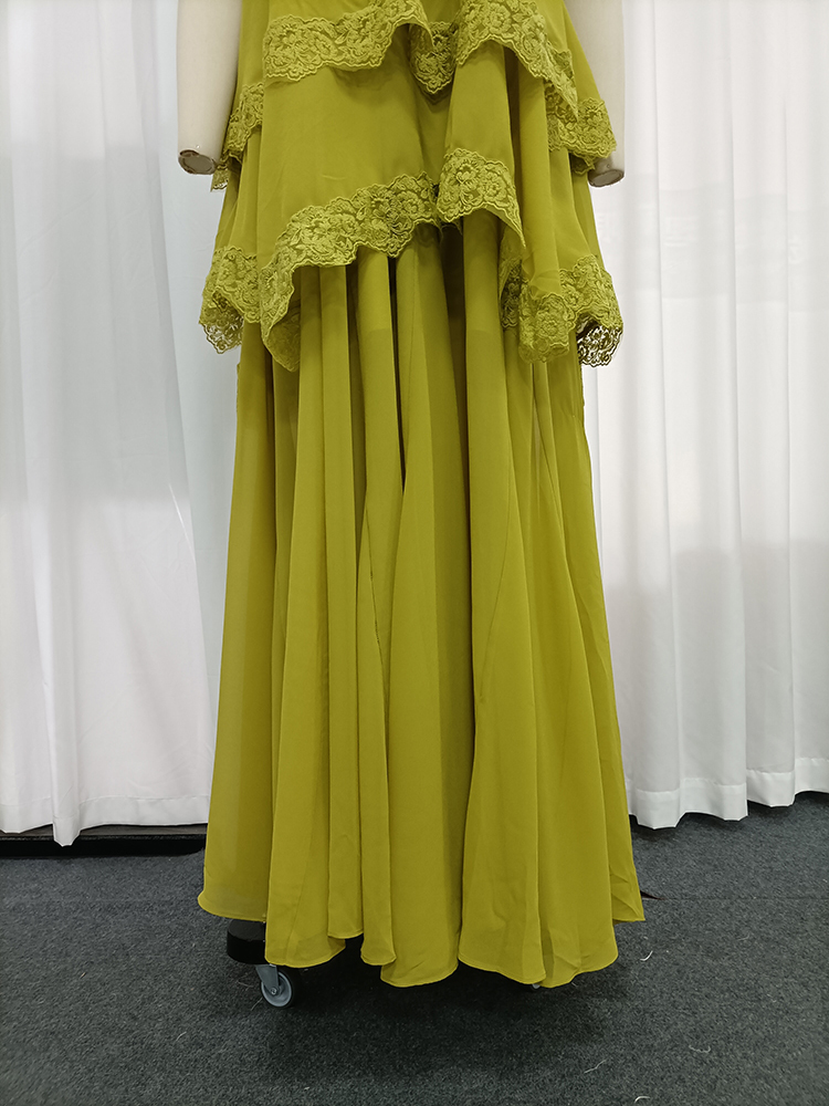 TWOTWINSTYLE Halter Spliced Lace Tiered Ruffles Vintage Dress