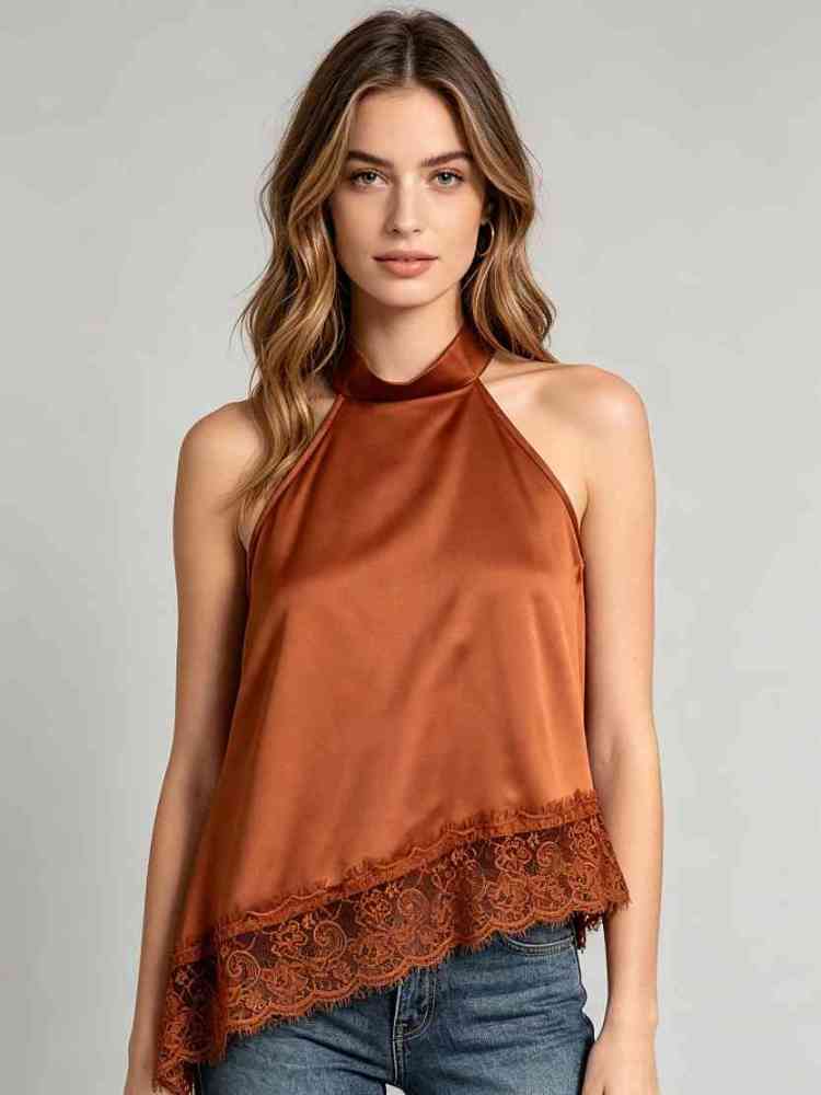 TWOTWINSTYLE Off Shoulder Irregular Hem Patchwork Lace Vintage Vest