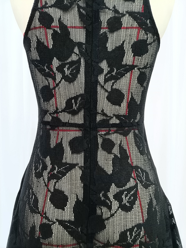 TWOTWINSTYLE Round Neck Off Shoulder Mesh Appliques Maix Dress