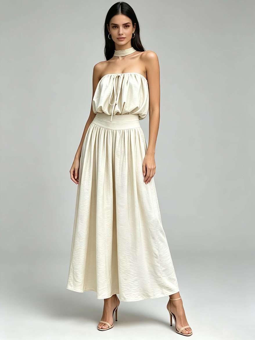 TWOTWINSTYLE Solid Off Shoulder Vest High Waist Skirt Minimalist Set