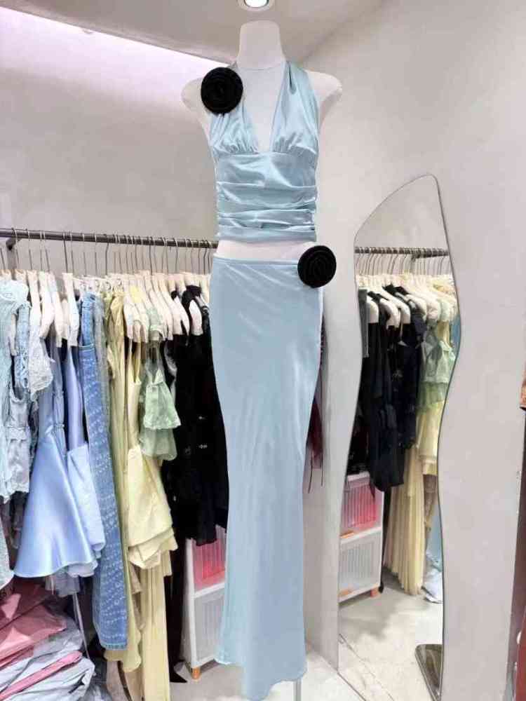 TWOTWINSTYLE Spliced Flower Vest Bodycon Skirt Elegant Set
