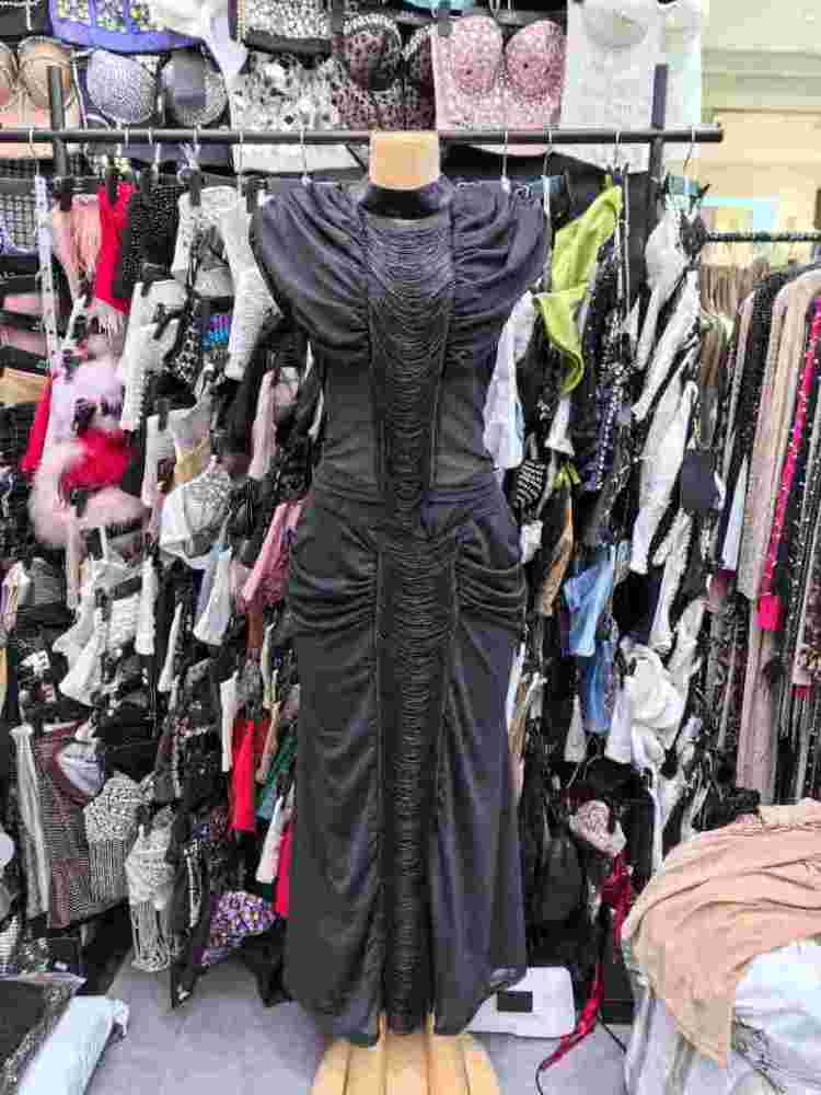 TWOTWINSTYLE Stand Collar Sleeveles Pleated High Waist Vintage Dress