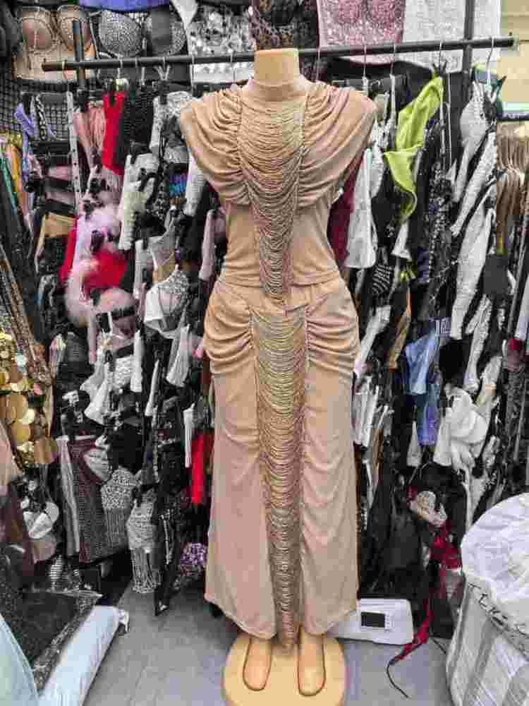 TWOTWINSTYLE Stand Collar Sleeveles Pleated High Waist Vintage Dress