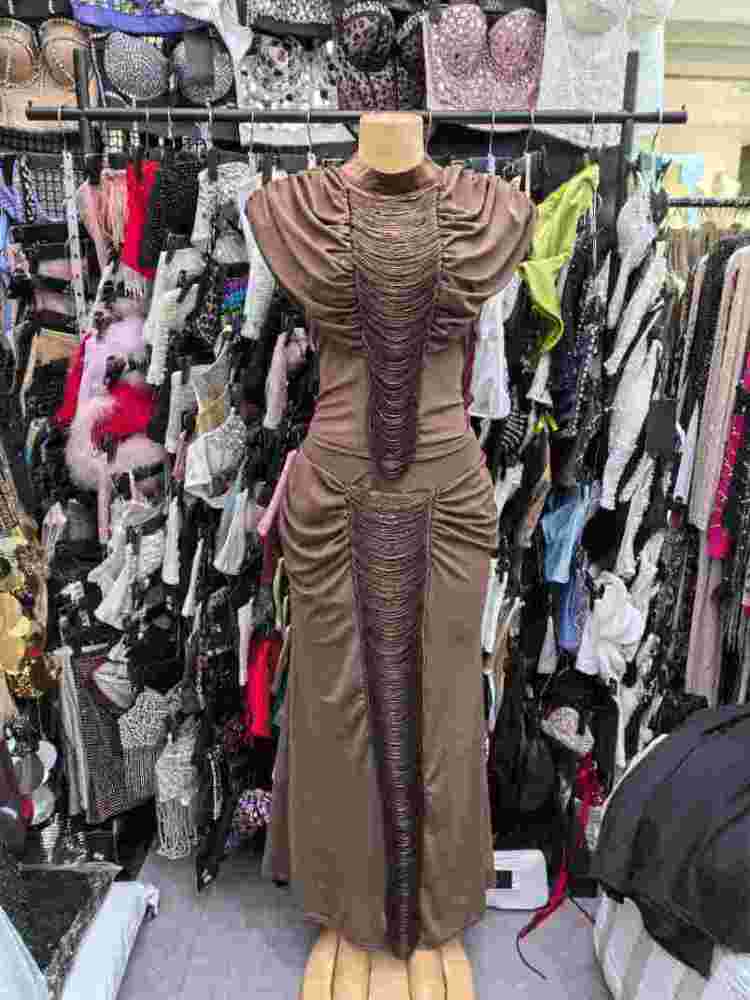 TWOTWINSTYLE Stand Collar Sleeveles Pleated High Waist Vintage Dress