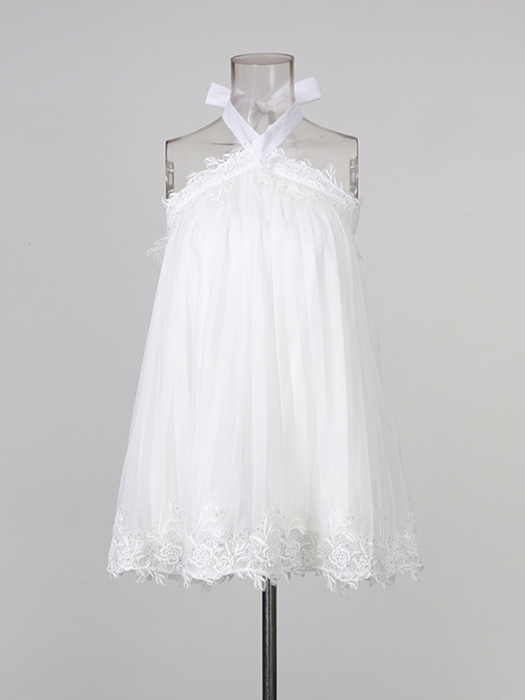 TWOTWINSTYLE Minimalist Sleeveles Patchwork Lace Mini Dress