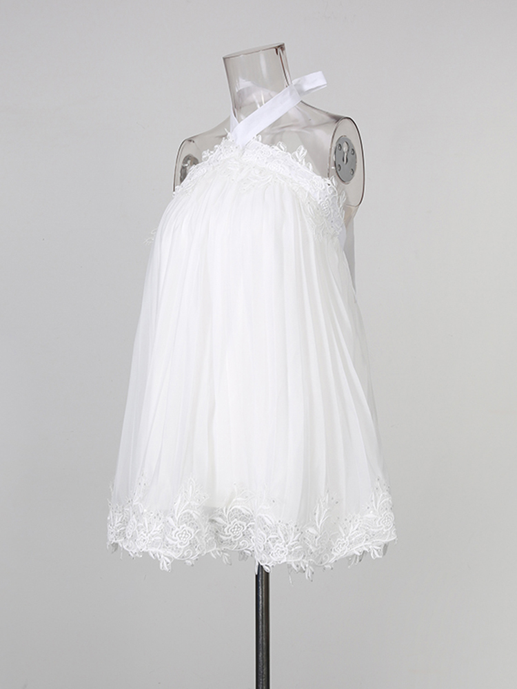 TWOTWINSTYLE Minimalist Sleeveles Patchwork Lace Mini Dress