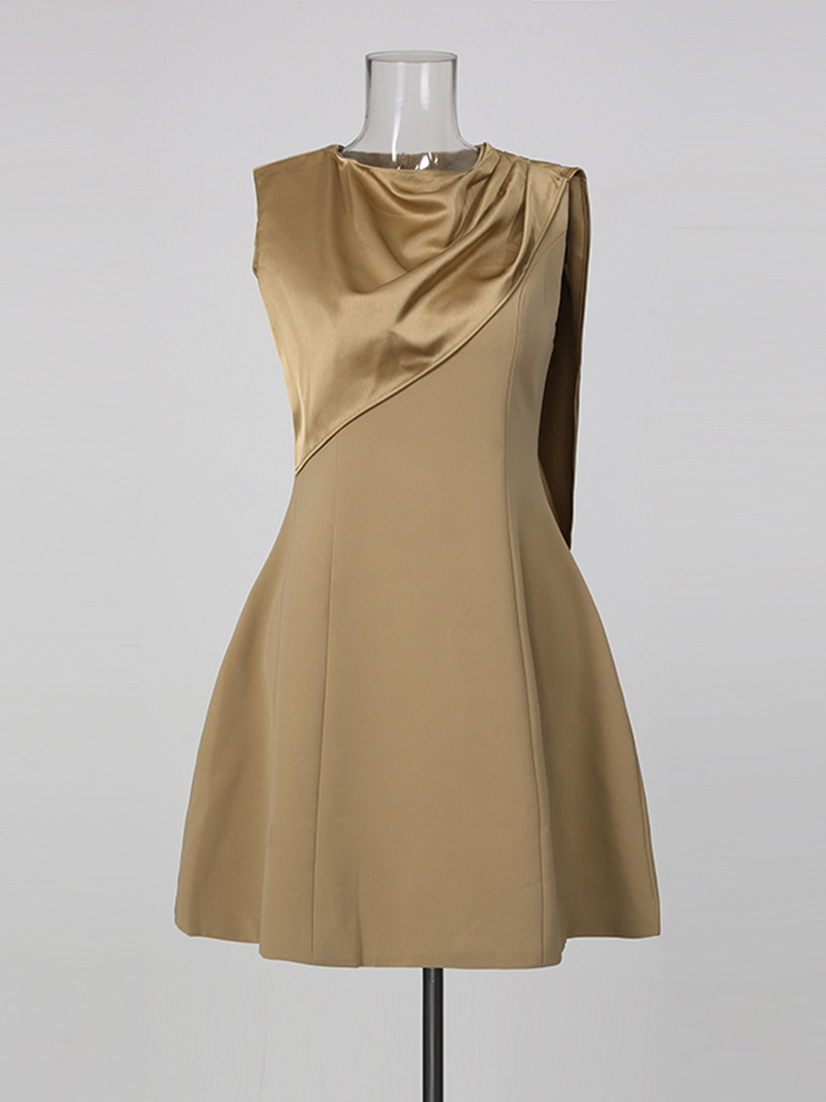 TWOTWINSTYLE Solid Sleeveles Irregular Neck Vintage Dress