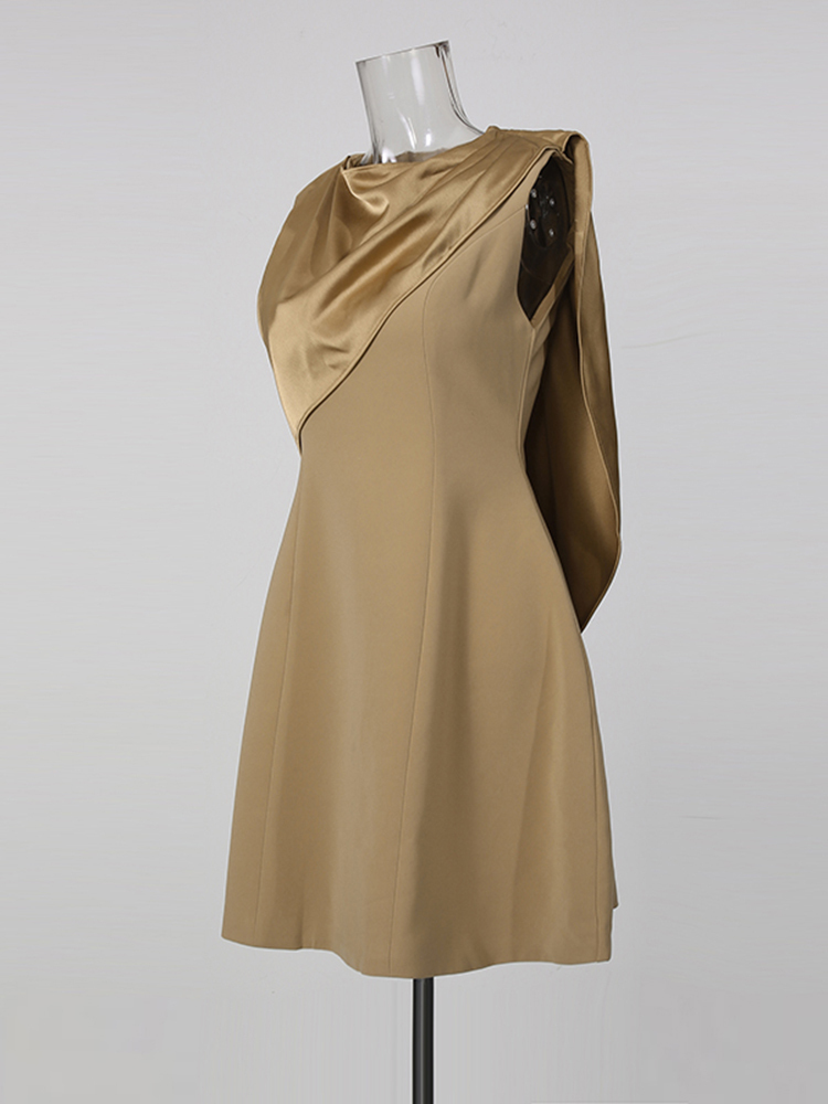 TWOTWINSTYLE Solid Sleeveles Irregular Neck Vintage Dress