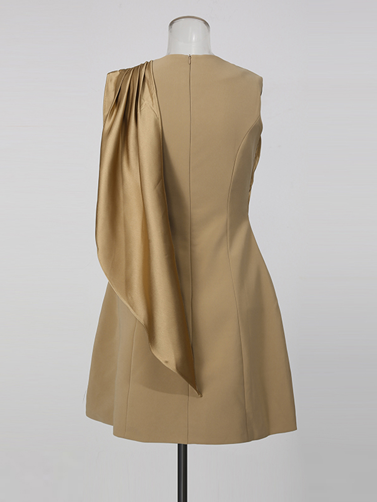TWOTWINSTYLE Solid Sleeveles Irregular Neck Vintage Dress