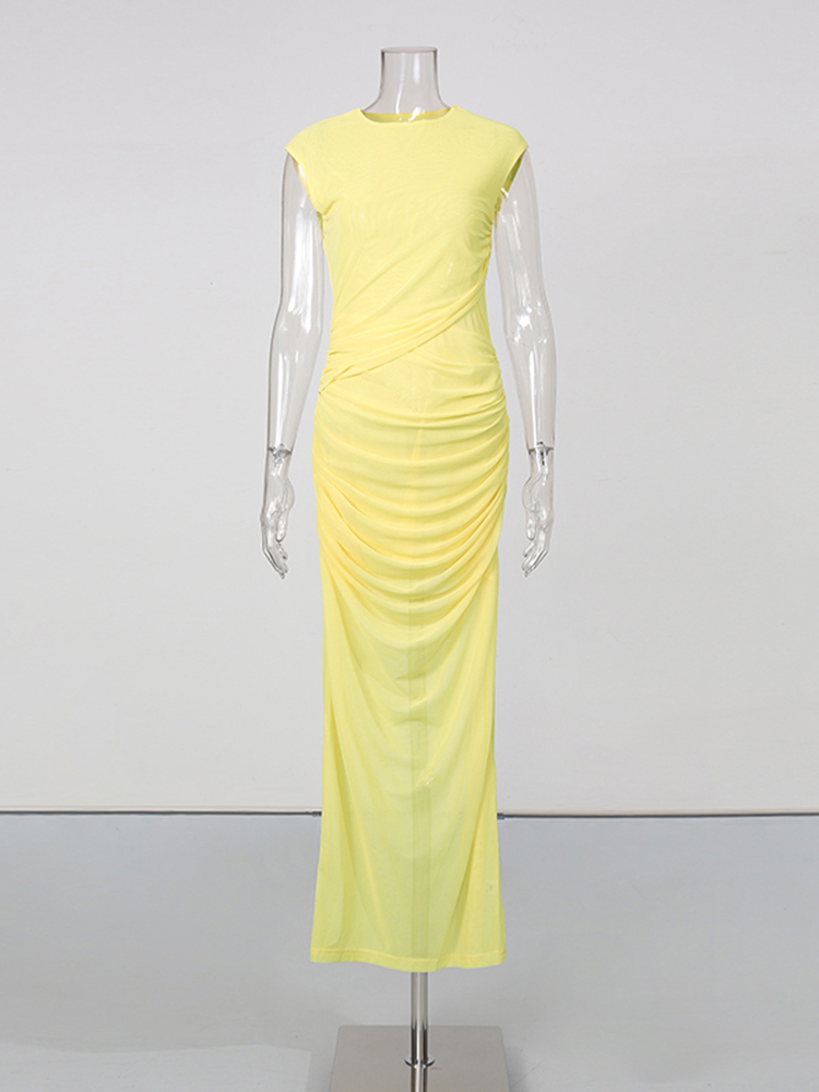 TWOTWINSTYLE Solid Sleeveless Slimming Vintage Midi Dress