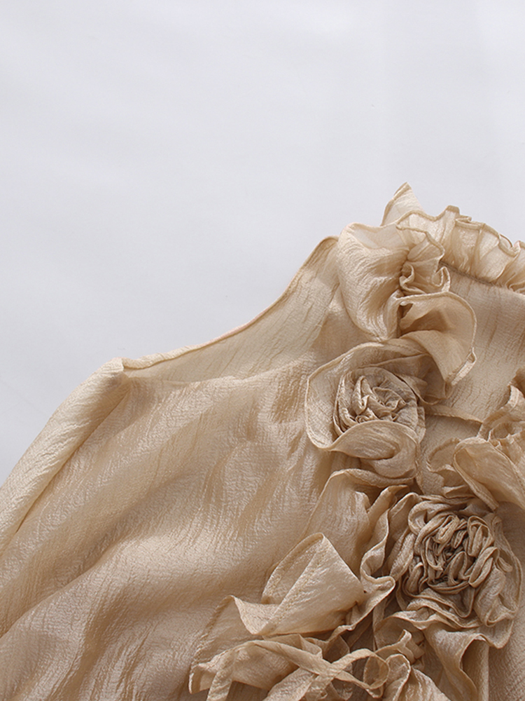 TWOTWINSTYLE Sleeveless Spliced Flower Ruffle Hem Mini Dress