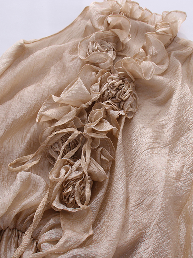 TWOTWINSTYLE Sleeveless Spliced Flower Ruffle Hem Mini Dress