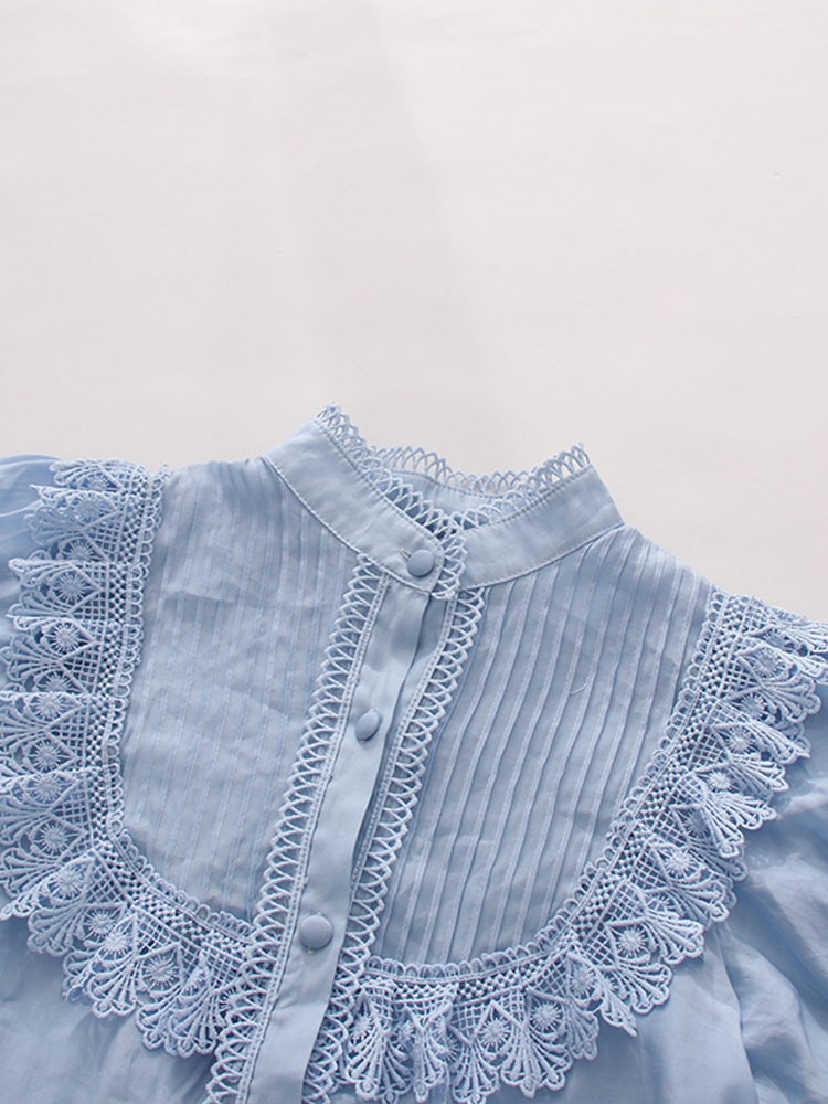 TWOTWINSTYLE Stand Collar Puff Sleeve High Waist Chic Dress