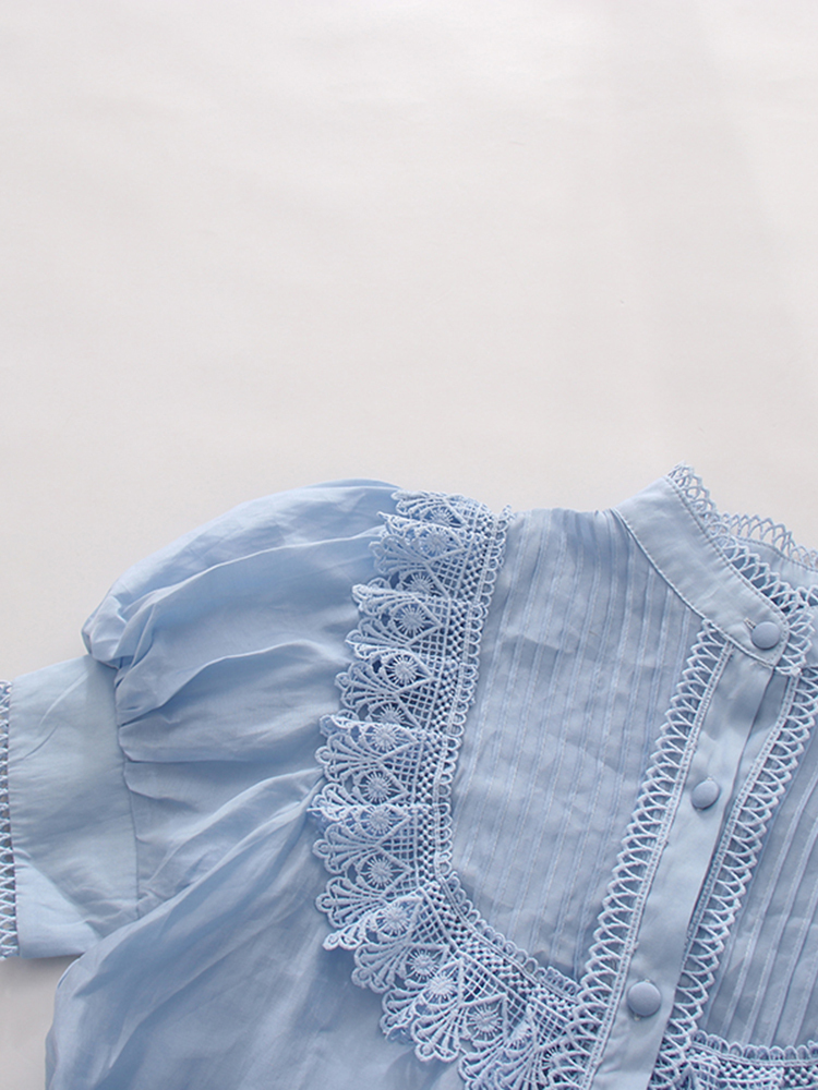 TWOTWINSTYLE Stand Collar Puff Sleeve High Waist Chic Dress