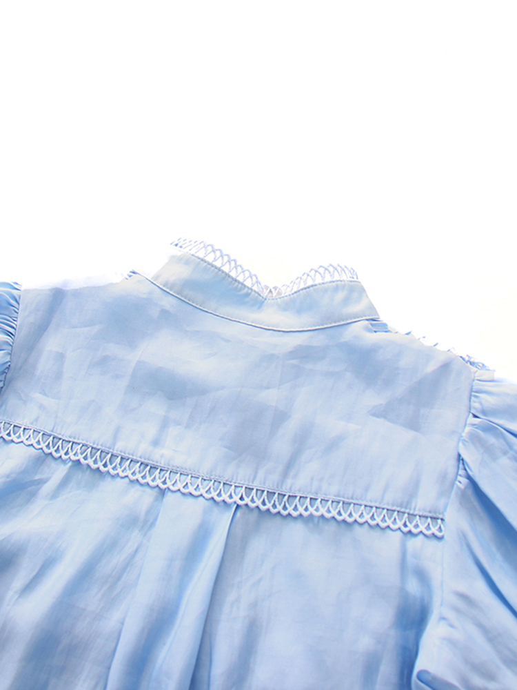TWOTWINSTYLE Stand Collar Puff Sleeve High Waist Chic Dress