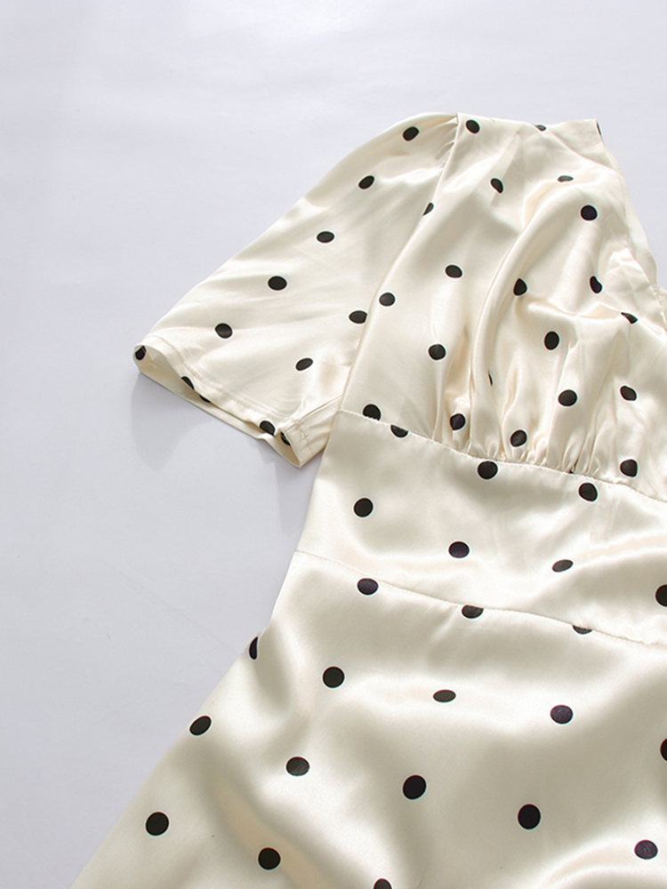 TWOTWINSTYLE Wave Point Short Sleeves Tunic Irregular Ruffles Elegant Dress
