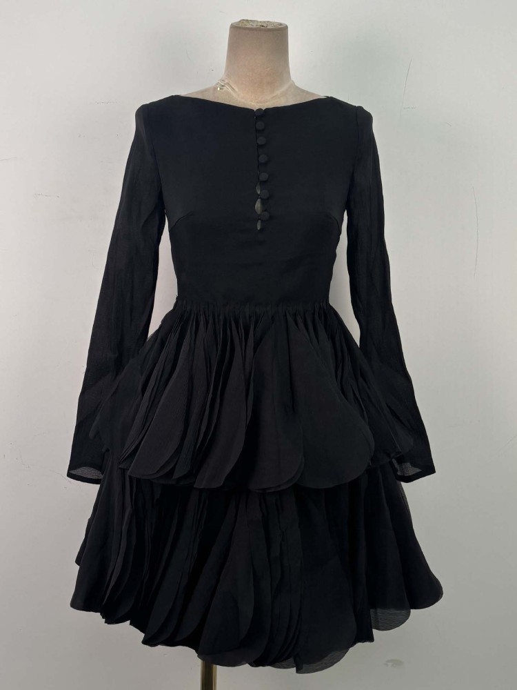 TWOTWINSTYLE Round Neck Long Sleeve Hit Color Elegant Dress