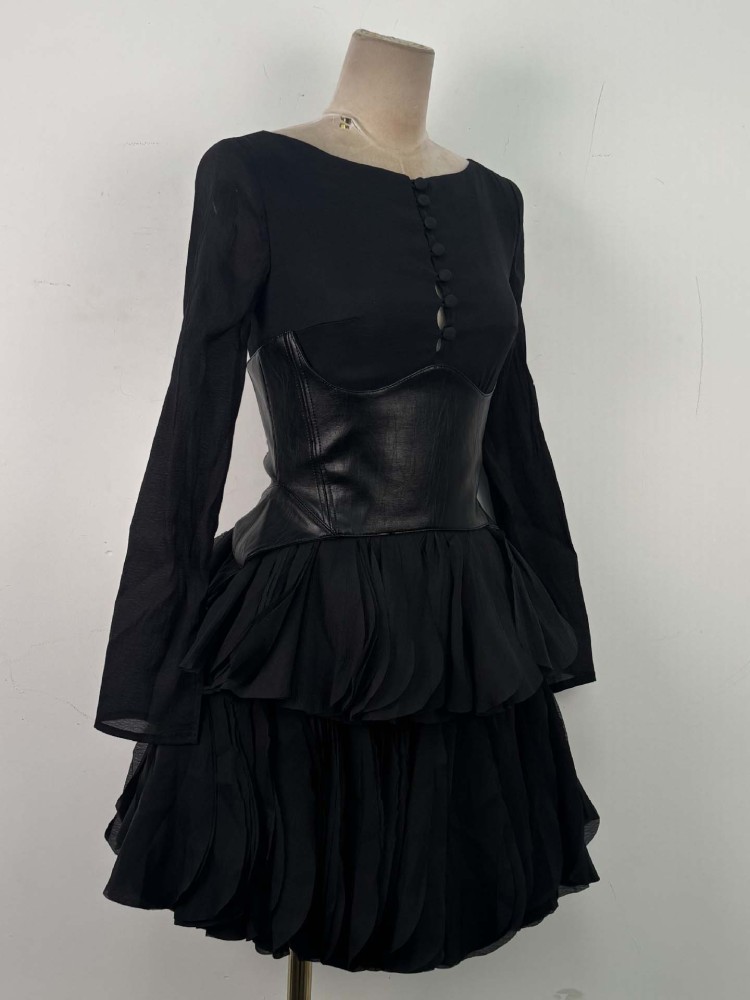 TWOTWINSTYLE Round Neck Long Sleeve Hit Color Elegant Dress