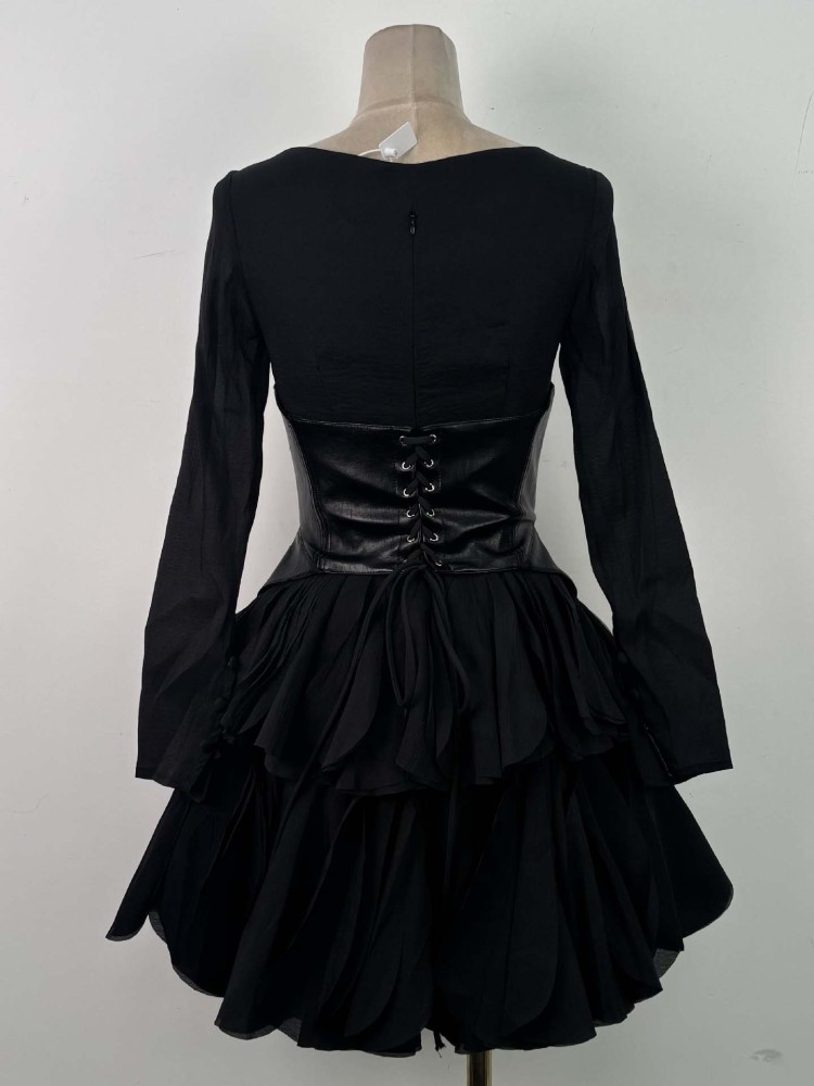 TWOTWINSTYLE Round Neck Long Sleeve Hit Color Elegant Dress