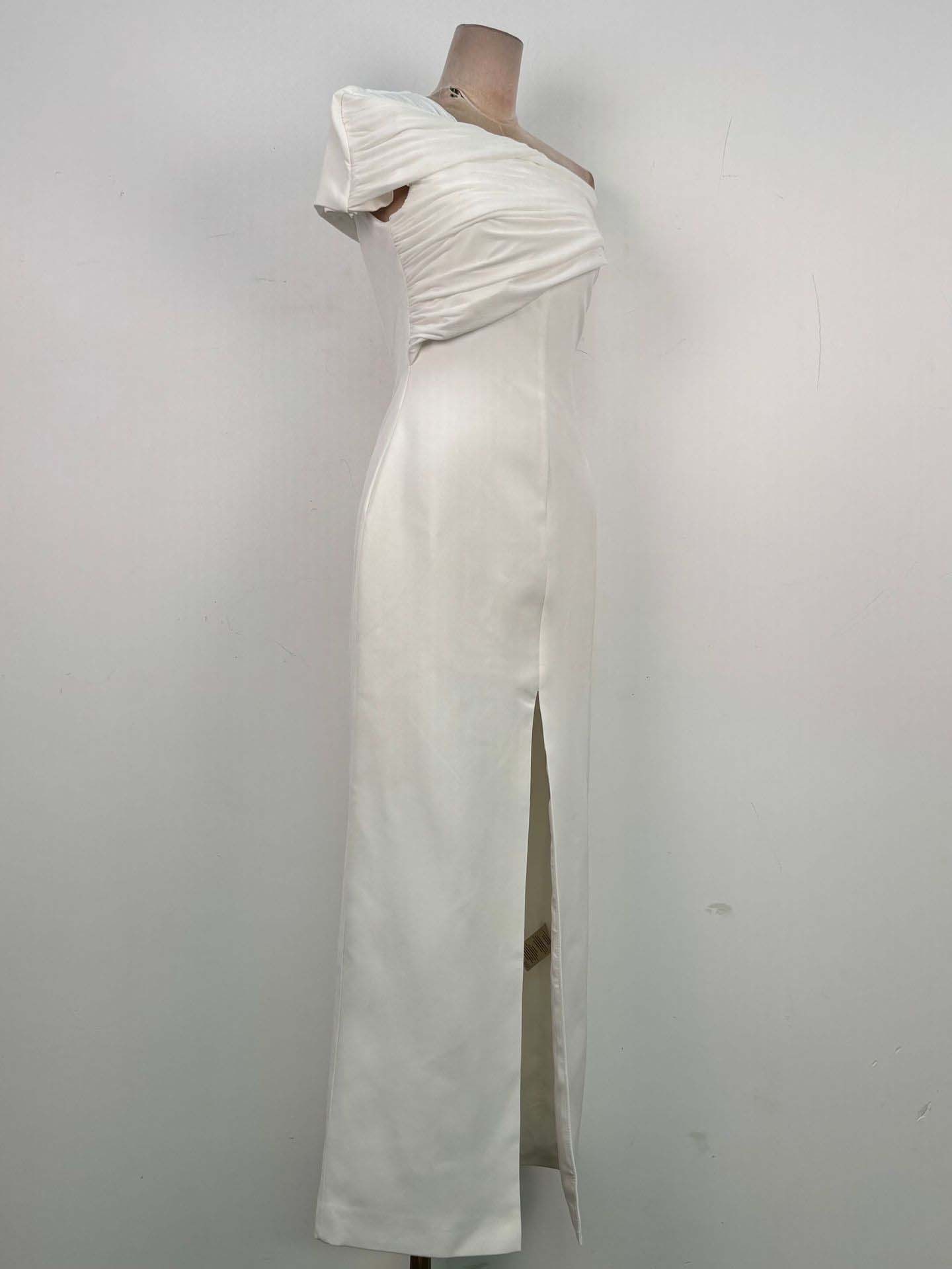 TWOTWINSTYLE Solid Off Shoulder Slit Pleated Tunic Desig Dress