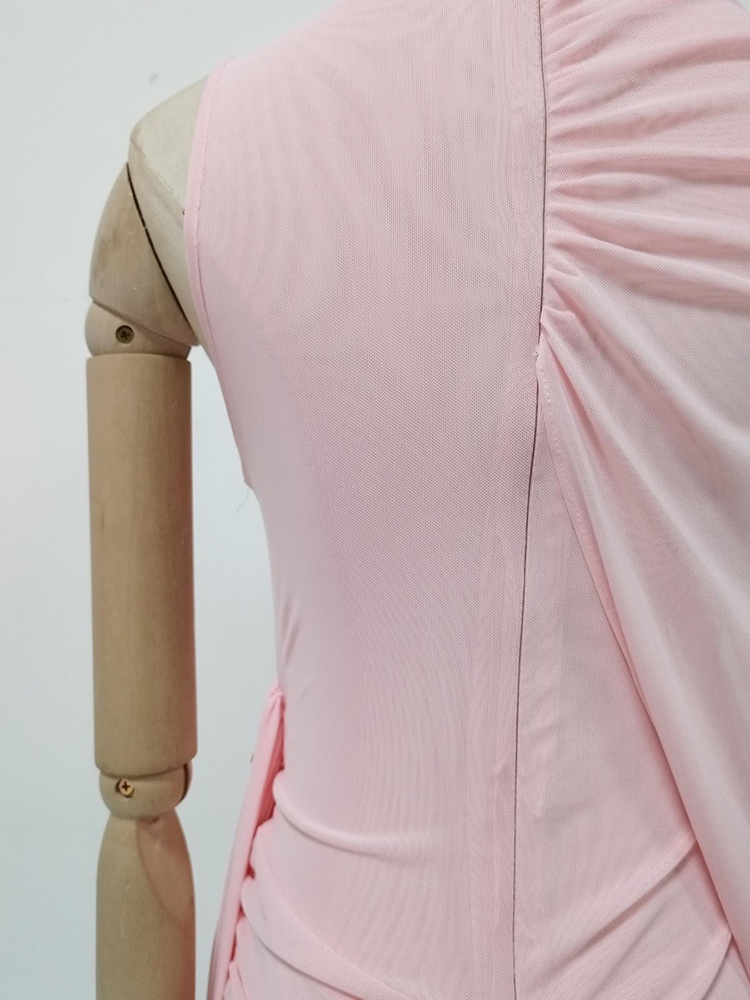 TWOTWINSTYLE Stand Collar Spliced Lace Up Solid Dress