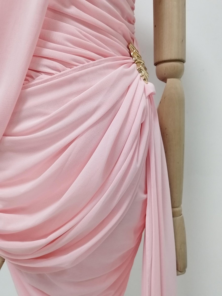 TWOTWINSTYLE Stand Collar Spliced Lace Up Solid Dress